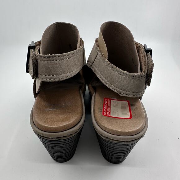 Dansko Vanda Platform Wedge Taupe Nubuck Leather Peep Toe WMNS 6 Slingback Beige - Picture 3 of 9